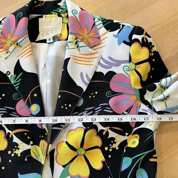 Rare Vintage Alberto Makali for Cache Floral Print Jacket and Skirt Suit 4/6